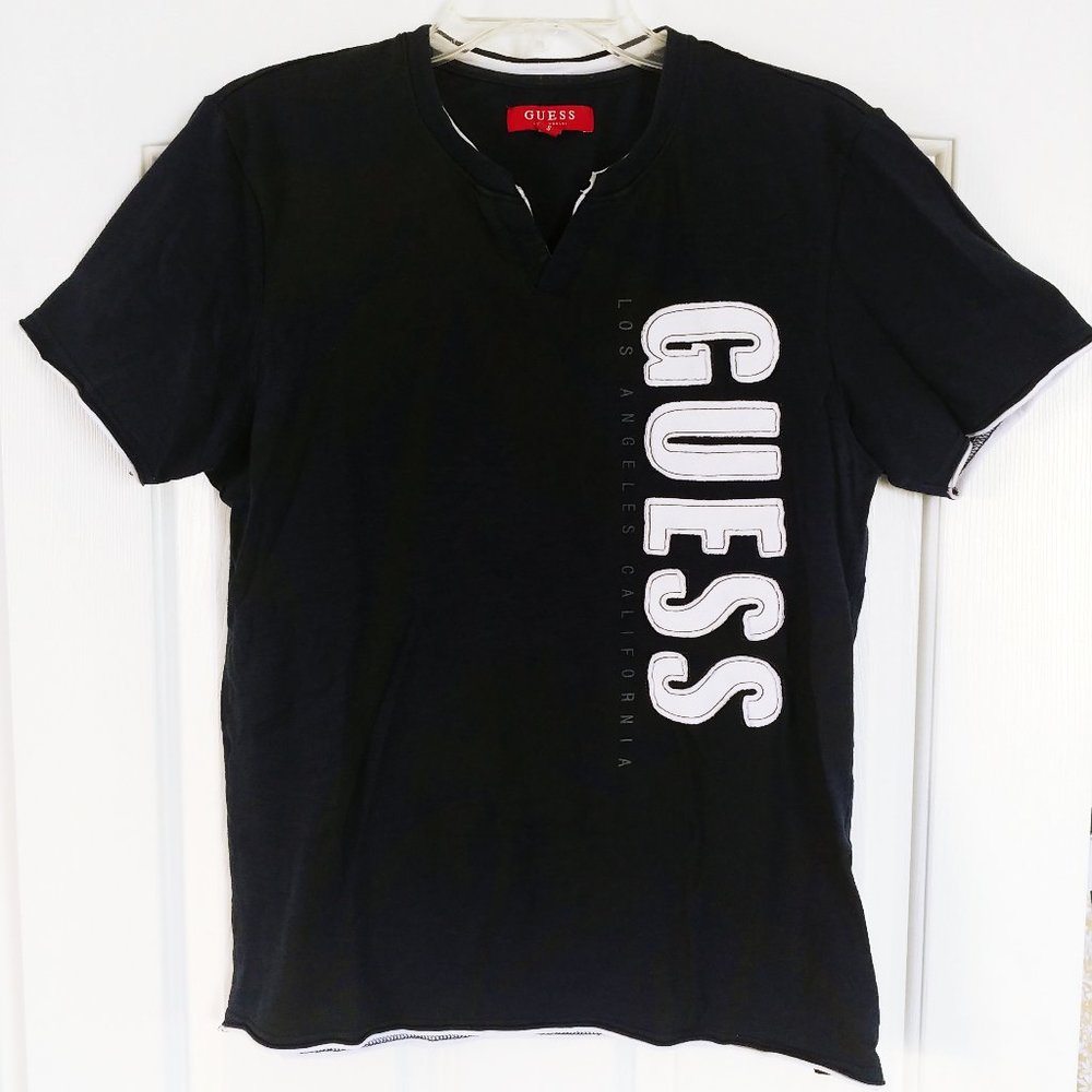 Guess - Men's Navy Blue T-shirt, Henley Design